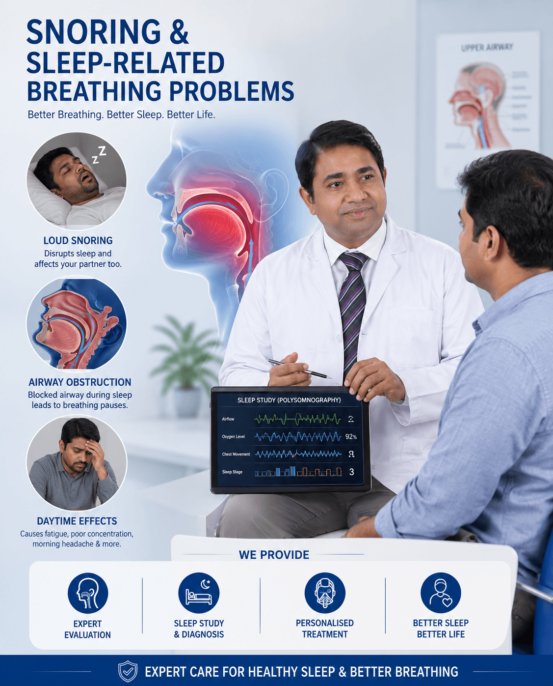 Snoring and sleep-related breathing problems specialist approach at Aarish Clinics Kukatpally Hyderabad